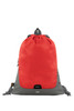 A red and grey drawstring bag with a mesh top and a branding logo, featuring a 10L capacity.