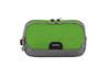 A green and grey bum bag featuring a zip closure and a logo on the front.