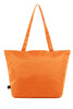 An orange tote bag with long handles and a simple design, featuring a logo on the side.