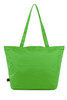 A large green tote bag with two sturdy handles and a plain design. It features a logo on one side.