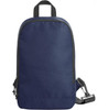 A navy blue backpack with a single adjustable strap and a zippered compartment. It features a handle on top and a logo.