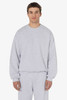 A grey heavy fleece pullover with long sleeves, displayed on a model. The product has a logo.