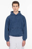 A blue mineral wash heavy fleece hooded pullover with a kangaroo pocket and a relaxed fit.