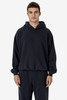 A navy blue pullover hoodie made from plush fleece, featuring a hood and a relaxed fit.