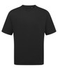An oversized black T-shirt with short sleeves and a simple design. It features a logo on the front.