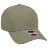 A beige 6 panel low profile baseball cap with a logo on the front and a structured design.