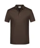A brown polo shirt with a classic collar and short sleeves, featuring a logo on the chest.