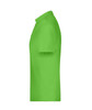 A bright green polo shirt with a collar, featuring a logo. Side view showing a simple, clean design.