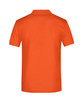 An orange polo shirt featuring a collar and short sleeves, with a small logo on the back.