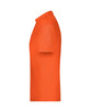 An orange polo shirt featured in a side view with a collar and short sleeves, including a logo.