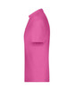 A pink polo shirt with a collar, featuring a logo on the front. It is displayed from the side view.
