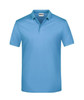 A light blue polo shirt featuring a classic design and a logo on the chest.