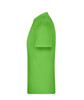 A bright green T-shirt displayed from the side, featuring a plain design and no visible logos.