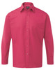A long-sleeve button-up shirt in vibrant pink, featuring a chest pocket and a small logo on the collar.