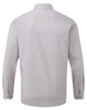A light grey long-sleeve button-up shirt with a back view. Features cuffed sleeves and a collar. Includes a logo.