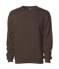 A brown basic crew sweatshirt with long sleeves and a casual fit, featuring a logo on the chest.