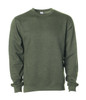A green crew sweatshirt with long sleeves and a simple design, featuring a logo on the front.
