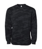 A black camouflage crew neck sweatshirt with long sleeves. Features a logo on the front.