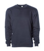 A navy blue crew sweatshirt featuring a round neckline and long sleeves, with a logo on the front.