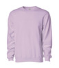 A lilac crew sweatshirt with long sleeves and a round neckline, featuring a logo on the front.