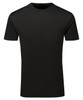 A black textured t-shirt made from cationic recycled fabric, featuring a simple crew neck design.