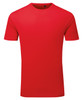 A red textured T-shirt featuring short sleeves and a crew neck. The shirt has a logo on the label.