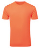 An orange textured t-shirt featuring a round neck and short sleeves, with a logo on the upper left chest area.