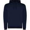 A navy hooded sweatshirt featuring a kangaroo pocket and a drawstring hood. Includes a logo on the front.