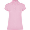 A pink women's polo shirt featuring a collar and short sleeves. The shirt has a small logo on the label.
