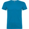 A plain blue t-shirt with a classic crew neck design and short sleeves. It features a branding label at the neckline.
