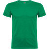 A bright green T-shirt with a round neckline and short sleeves, featuring a logo on the label.