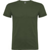 A green T-shirt with a simple round neck and short sleeves. It features a small logo on the label.