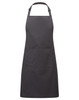 A dark grey bib apron with a pocket, designed for workwear use. It features adjustable neck straps and a simple design.
