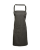 A dark grey bib apron featuring a pocket and an adjustable neck strap, ideal for workwear use.