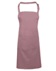 A pink bib apron with a pocket and adjustable strap. It features a plain design.