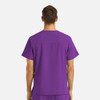 A purple men's V-neck top featuring four pockets, showcasing a back view of the garment.