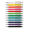 A collection of twelve pens in various vibrant colours, each with a silver clip and tip.