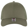 A low profile trucker cap in olive green, featuring a mesh back and a logo patch on the front.