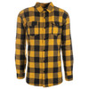 A short sleeve flannel shirt in yellow and black check pattern, featuring two front pockets and a button-up design.