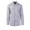 A grey yarn-dyed flannel button-up shirt with a checked pattern and two chest pockets.