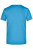 A bright blue T-shirt featuring a plain back design and a logo. Suitable for casual wear.