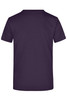 A plain purple T-shirt with a round neckline and short sleeves, featuring a branding logo on the back.