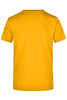 A yellow T-shirt featuring a plain back view. The shirt has a logo or branding on it.