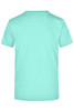 A mint green T-shirt with a round neckline and short sleeves. It features a logo on the back.