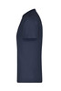 A navy blue t-shirt displayed from the side, featuring a simple, classic design and a logo.