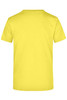 A yellow T-shirt with a standard crew neck and short sleeves, featuring a branding logo.