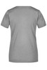 A grey women's t-shirt with short sleeves and a round neckline, featuring a logo on the back.