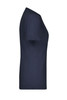 A navy blue ladies T-shirt featuring a fitted style and short sleeves. The shirt has a small logo on it.