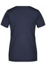 A navy blue ladies' T-shirt with a classic round neck and short sleeves. It features a logo on the back.