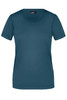 A teal ladies' T-shirt with short sleeves and a round neckline, featuring a brand logo.